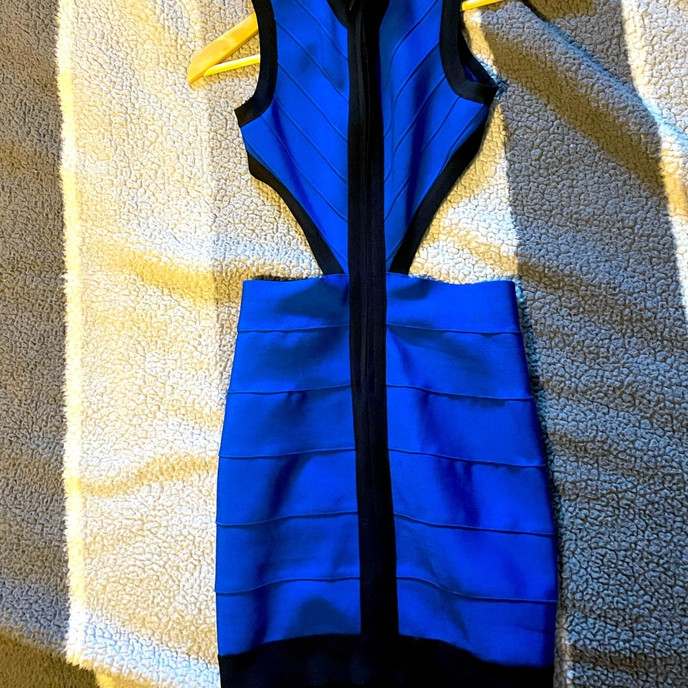 Asilio blue and black cut out bandage dress